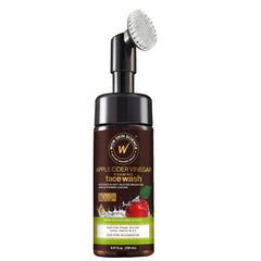 WOW Skin Science ACV foam face wash with brush demonstrates built-in pore cleansing power.