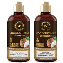WOW Skin Science Coconut Milk Shampoo bottle front for frizz control and curl care.