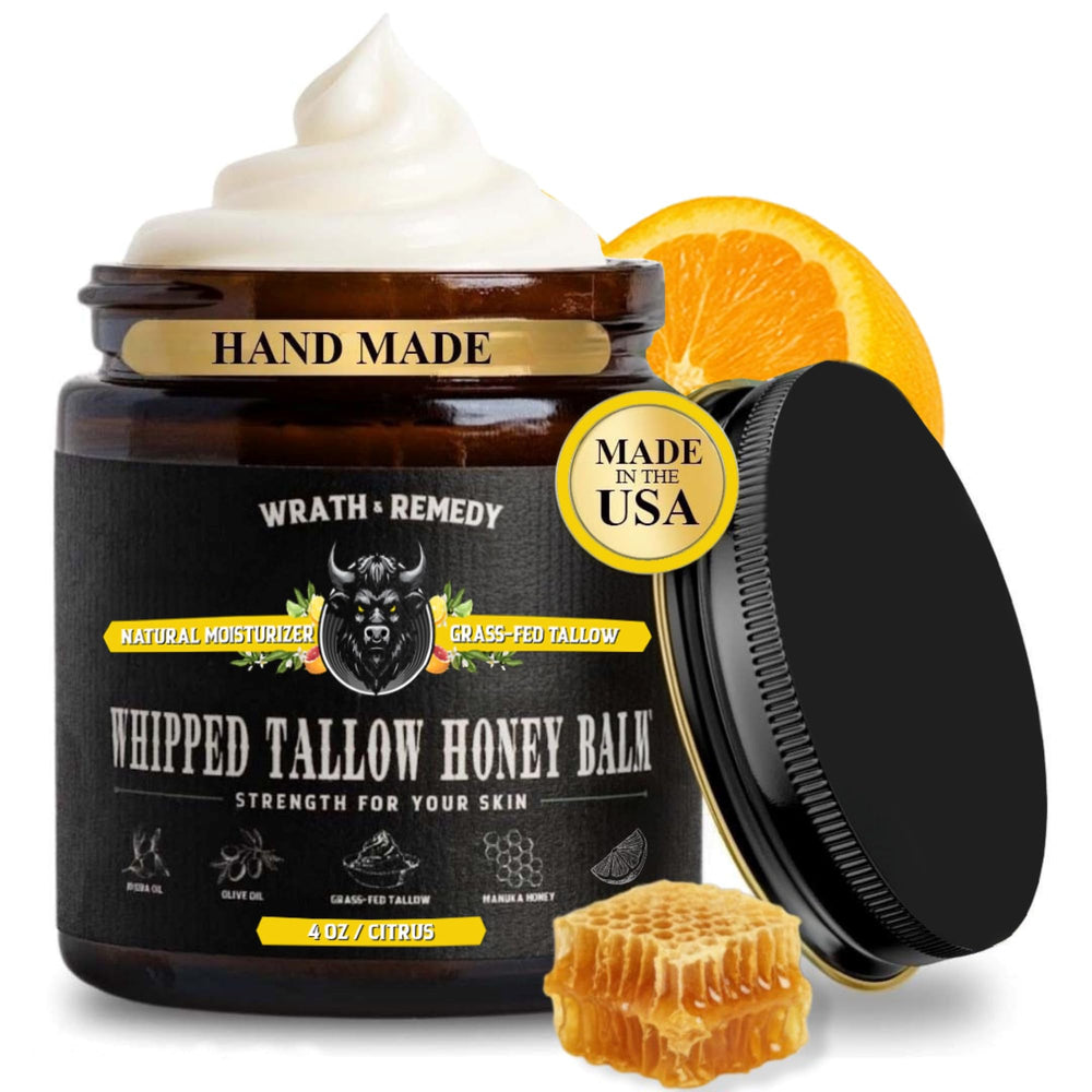 Wrath & Remedy whipped beef tallow balm jar closeup for rich hydration