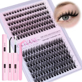 Wtvane Fairy Lash Clusters Kit contents with 192 clusters and tools for DIY lashes