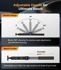 WUXO back shaver extendable handle reaches hard-to-get areas for full-body comfort