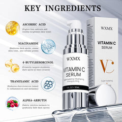 Texture close-up of WXMX vitamin C serum showing light, non-greasy finish.