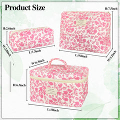 WYJ pink quilted floral makeup bag set small perfect for purse essentials and touch-up kits.