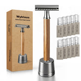 Wyklaus double-edge razor head close-up for a precise shave.