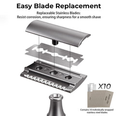 Wyklaus razor in shower setup demonstrating versatile on-the-go grooming.