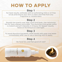 XEN-GLOW fast-drying self-tanner with mitt enables clean application.