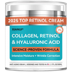 XIANUI retinol-collagen-hyaluronic face cream packaging in airless bottle for hygienic use