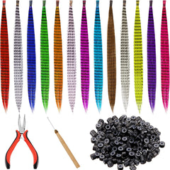Xinnun 52-piece feather kit, full view for quick, colorful hair accents.