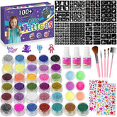 XiQiDianr temporary glitter tattoos kit showing bright color options for fun party looks