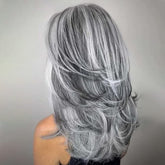 XIUFAXIRUSI long layered wavy wig in silver grey for versatile daily styling.