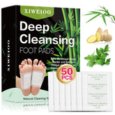 xiweioo foot pads with ginger oil and bamboo charcoal pack closeup showing natural ingredients for relaxation