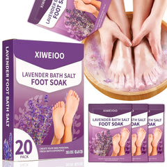 XIWEIOO Foot Soak Salts packets neatly arranged for easy, hygienic pedicure sessions.