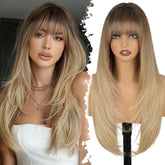 XIXIBI blonde wig with bangs shows 4x4 scalp for natural daily parting