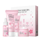 XJBD Travel Skincare Kit Sakura Cleanser pump highlights gentle cleansing with 24-hour hydration.