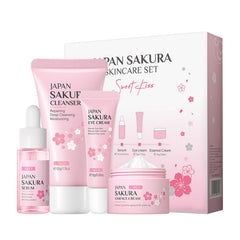 XJBD Travel Skincare Kit Sakura Cleanser pump highlights gentle cleansing with 24-hour hydration.
