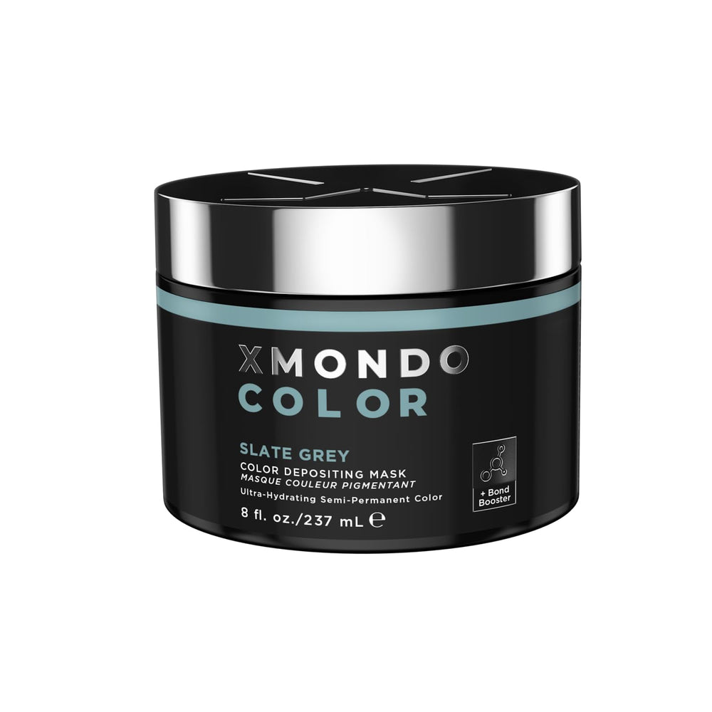 XMONDO Slate Grey Depositing Mask application shows even pigment and conditioning feel