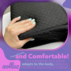 XOLLOZ Lash Pillow side pockets keep tweezers and glues within easy reach