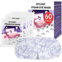 XPCARE steam eye mask packaging with 60 individually wrapped masks for on-the-go relief