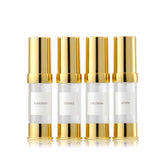 XQNCBY Gold 15ML airless pump bottle front view, compact travel companion for on-the-go skincare.