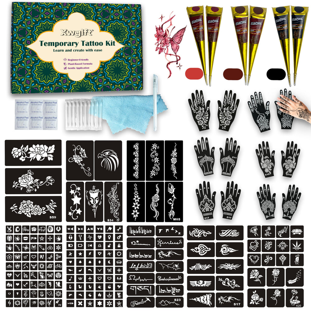 XWGLFT tattoo stencil sheets with 191 designs for quick, creative temporary body art.