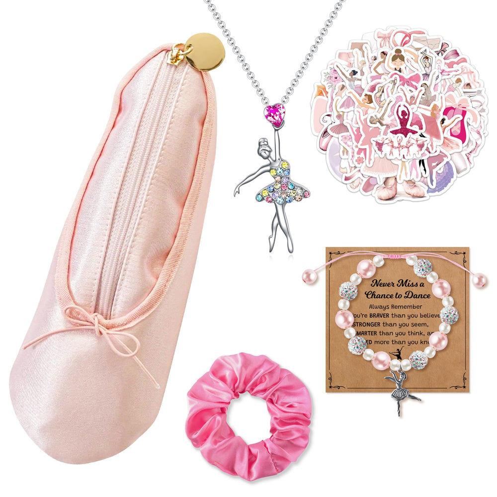 Y1tvei Ballerina makeup bag with satin finish and secure zipper for school use.