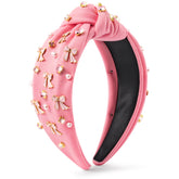 Y1tvei pink bow knotted headband front view with rhinestones for versatile wear