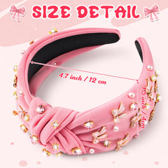 Y1tvei pink bow knotted headband side view showing comfortable all-day fit