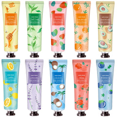 YAERZI 10-pack hand cream set with varied fragrances for daily skin hydration.