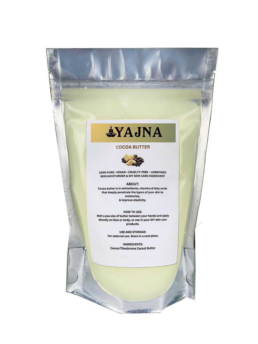 Yajna Organic Cocoa Butter jar closeup for pure skincare.