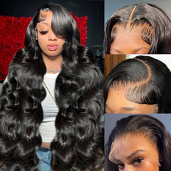 Yamikk 28-inch body wave lace front wig showcases natural hairline for everyday wear.