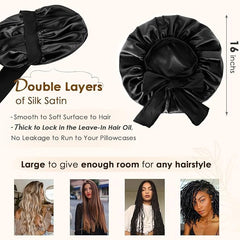 YANIBEST adjustable satin bonnet with elastic tie demonstrates secure all-night fit.