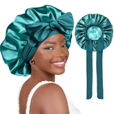 YANIBEST adjustable satin bonnet with tie-band protects hair while sleeping.
