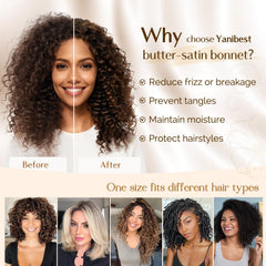 YANIBEST double-layer satin bonnet protects curls and retains moisture during sleep.