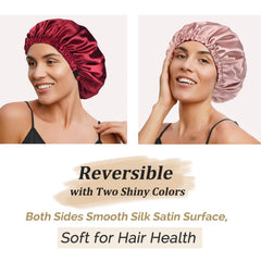 YANIBEST burgundy night cap on model highlights comfort for curly and natural hair.