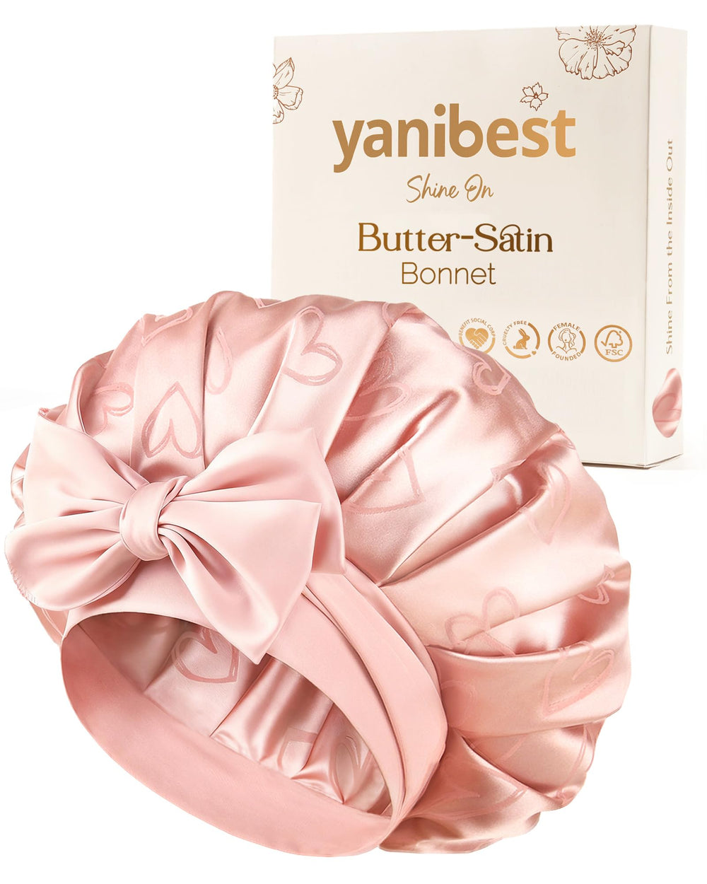 YANIBEST satin bonnet front view, smooth texture for gentle daily wear