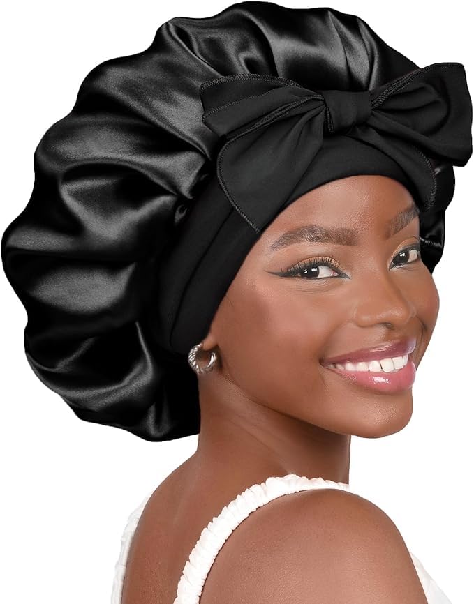 YANIBEST silk bonnet close-up shows smooth satin for reduced friction and overnight hair protection.
