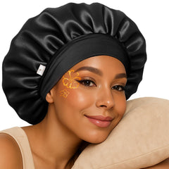 YANIBEST silk bonnet worn on head with secure fit for comfortable sleep