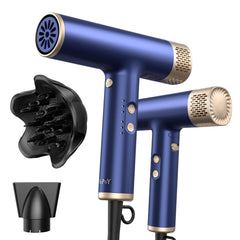 YAPOY hair dryer blue front view showing compact design for easy daily styling.