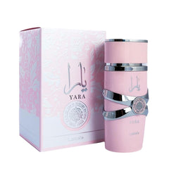 Yara Pink Eau De Parfum bottle showcases the feminine design for everyday wear and lasting presence.