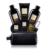 Yard House sandalwood amber spa kit in leather dopp bag offering a relaxing self-care ritual.