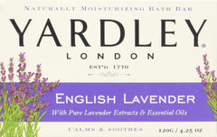 Yardley London English Lavender soap bar closeup highlighting lavender texture and scent.