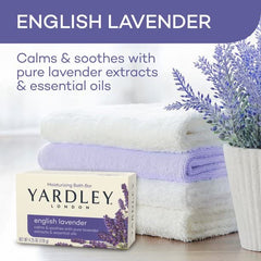 Yardley London English Lavender soap bar ingredients closeup highlighting lavender extracts for calming rituals.