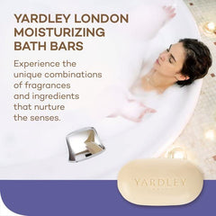Yardley London English Lavender soap bar lather closeup reveals rich, soothing bubbles.