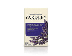 Yardley London English Lavender soap bar packaging showcases luxury moisturizing care.