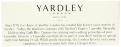 Yardley London English Lavender soap with essential oils promoting soothing aroma.