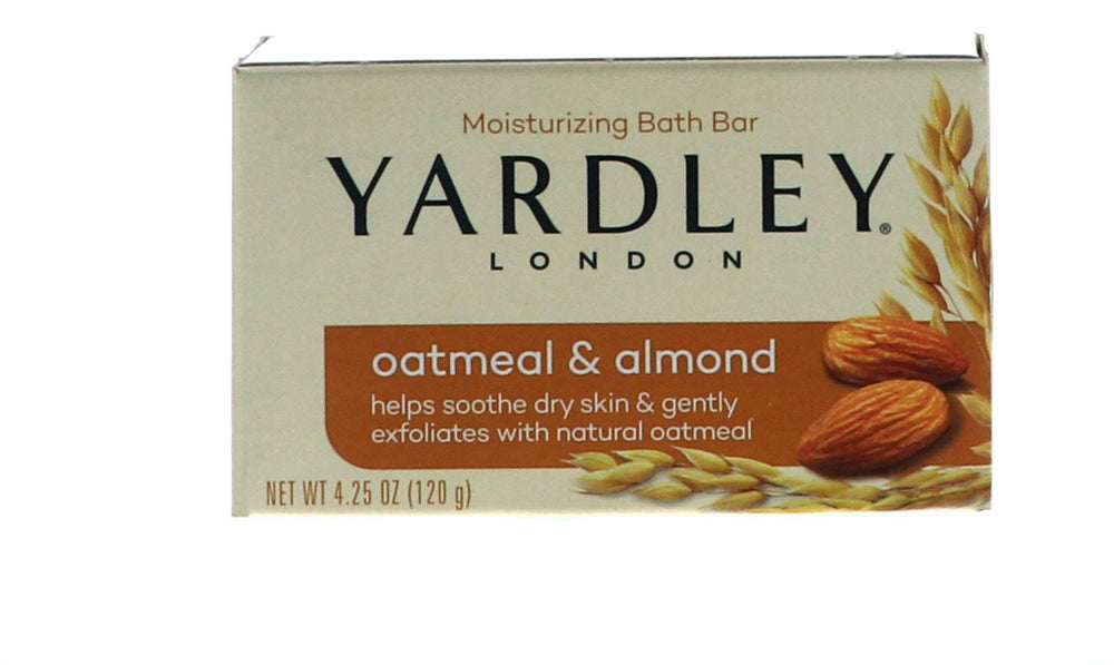 Yardley oatmeal and almond bar soap pack for gentle cleansing and skin nourishment.