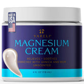 YARELI magnesium cream jar front shows unscented formula for targeted muscle comfort