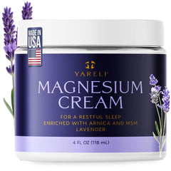 YARELI magnesium cream tub closeup showing fast-acting muscle support