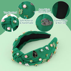 YARIEW Witch Headband charms and bows create whimsy for fantasy outfits.