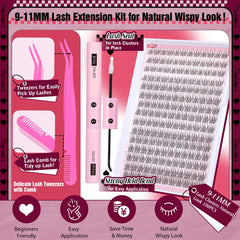 Yawamica lash clusters 9-11mm close-up showing lightweight natural-looking lashes